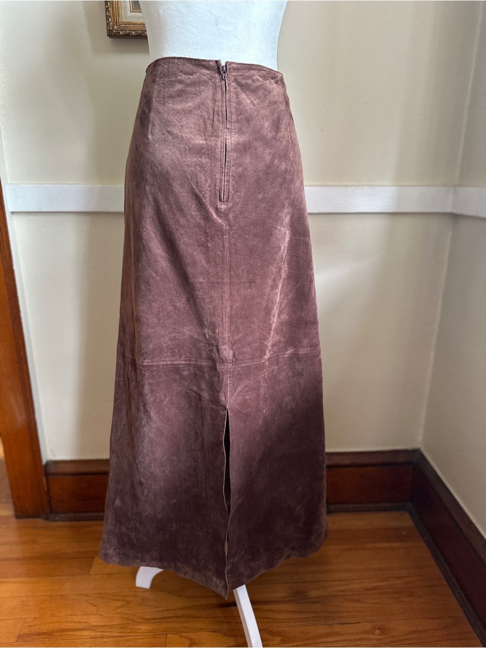 Suede A-Line Maxi Skirt in Taupe - Picture 5 of 10
